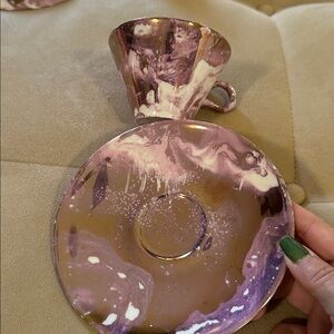 Sascha Brastoff Sacha Surf Ballet Pink Gold Teacup Tea Cup saucer Plate